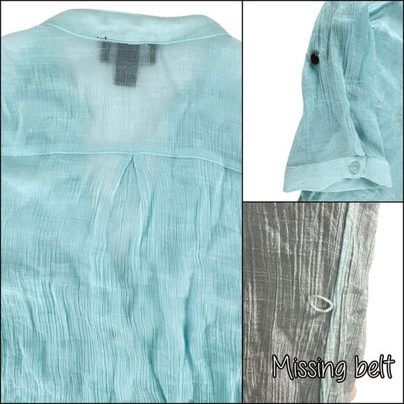 Iz Byer Henley Gauzy Crepe Tunic Top Blouse 3/4 Roll Tab Sleeve Light Blue XL - Picture 15 of 15
